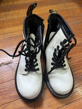 Dr. Martens Kids White and Black Lace-Up Combat Boots